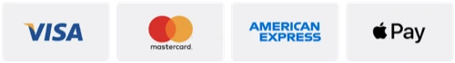 Visa, Mastercard, American Express and Apple Pay accepted